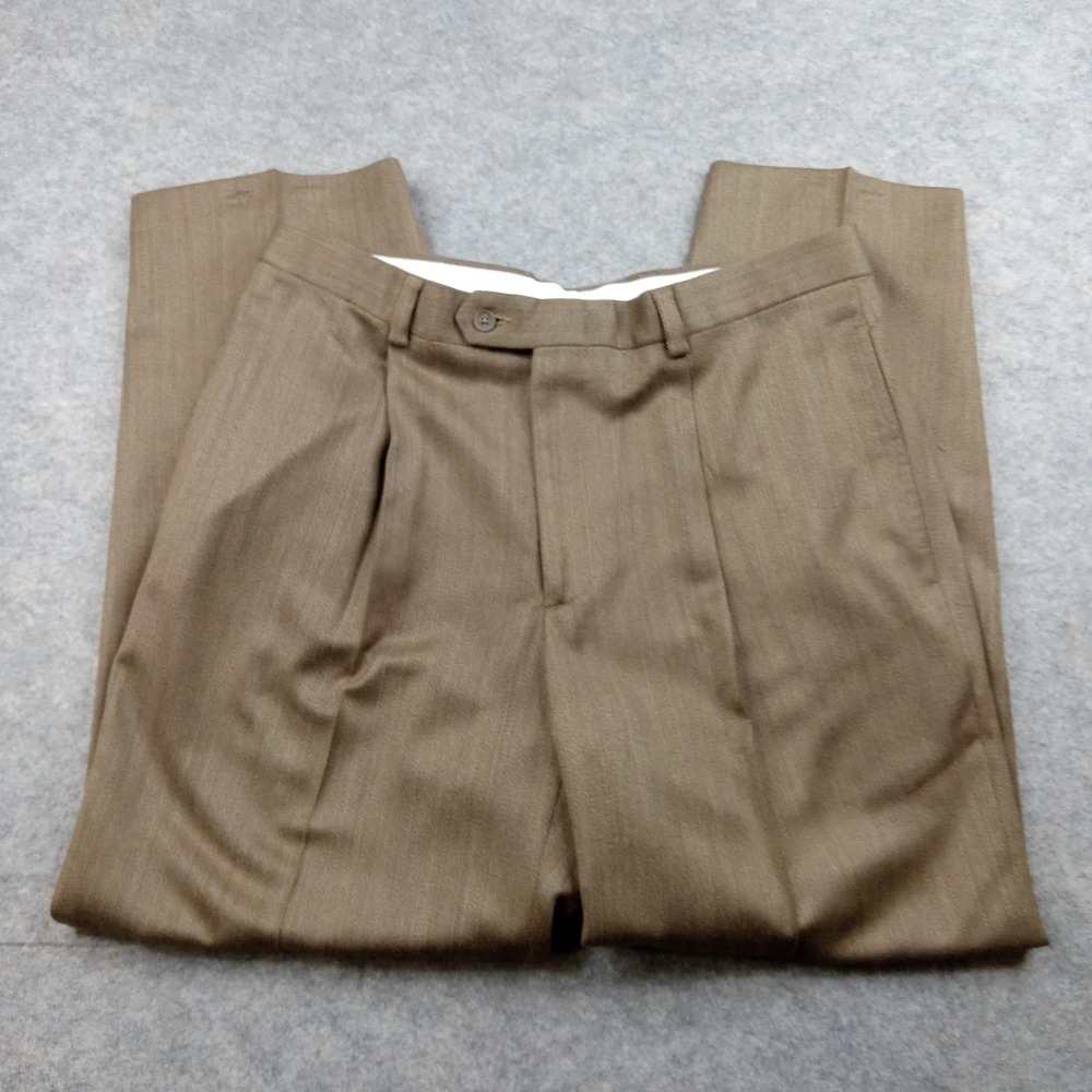 Alex Cannon Dress Pants Mens 36x30 Brown Wool Blend‎ Pleated Front Slacks